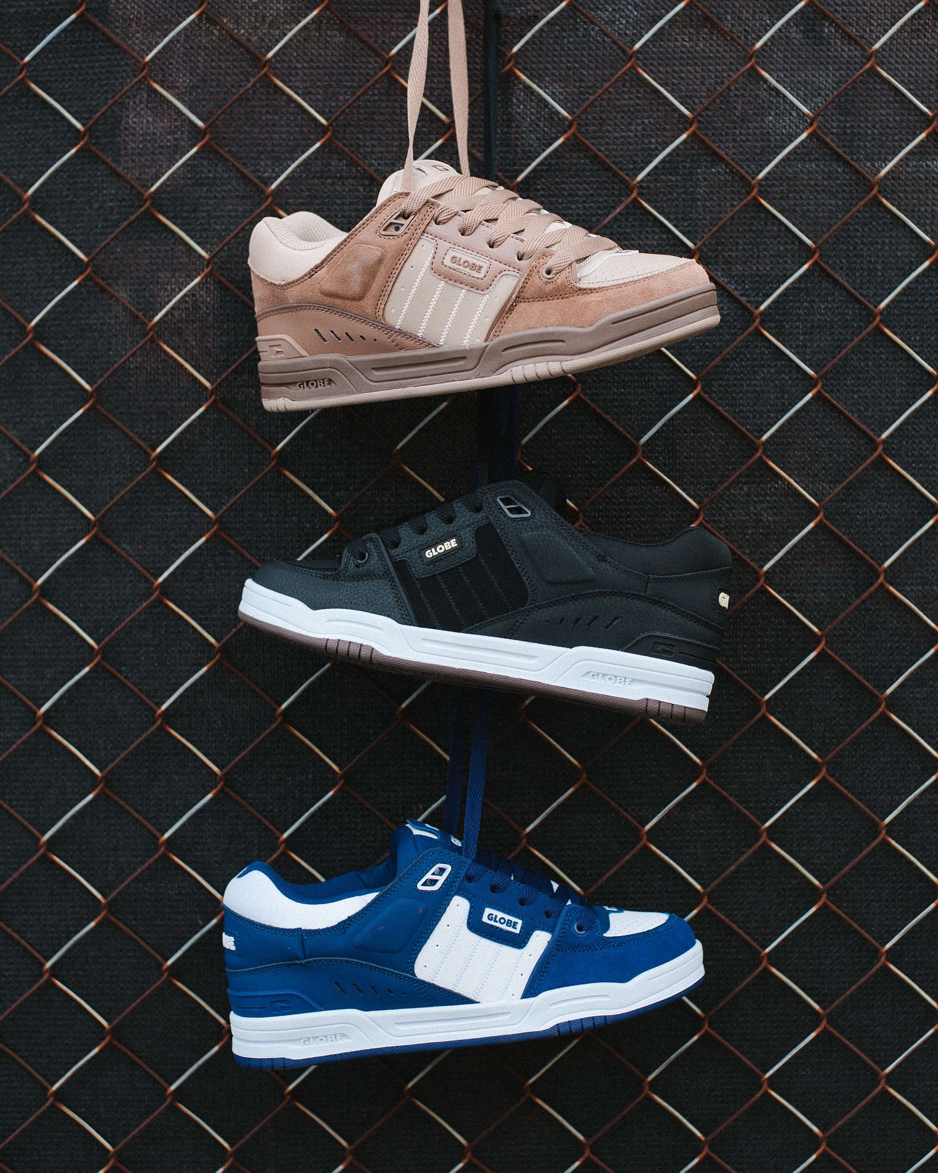 Three pairs of heritage shoes displayed side by side